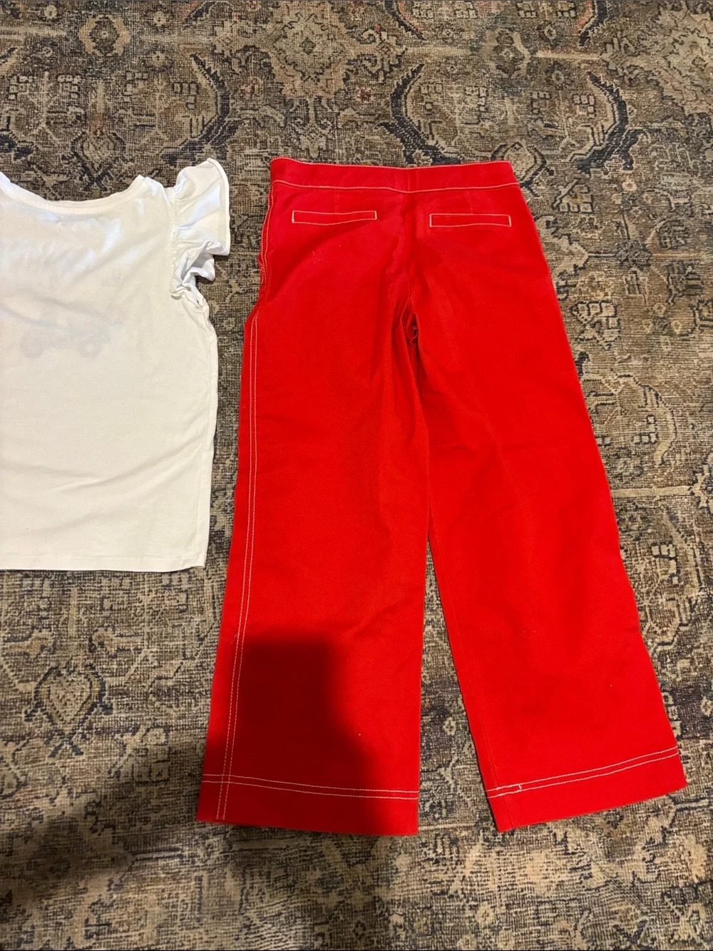 Janie and Jack White Ruffle Sleeve Tee with Red Sailor Pants
